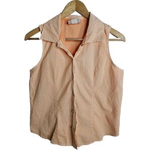 fresh produce Peach Gingham Sleeveless Button-Front Blouse